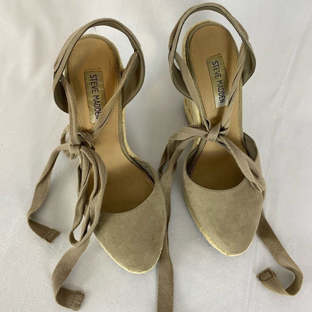 Steve Madden khaki suede ballet lace up wedges, size 7